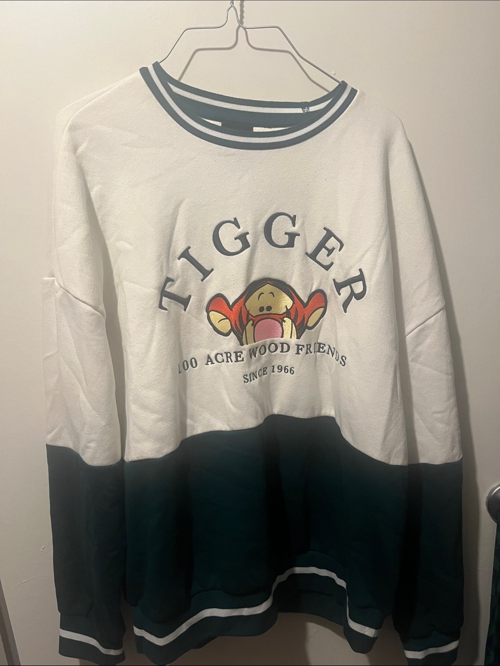Disney White & Dark Green V-Neck Graphic Sweatshirt